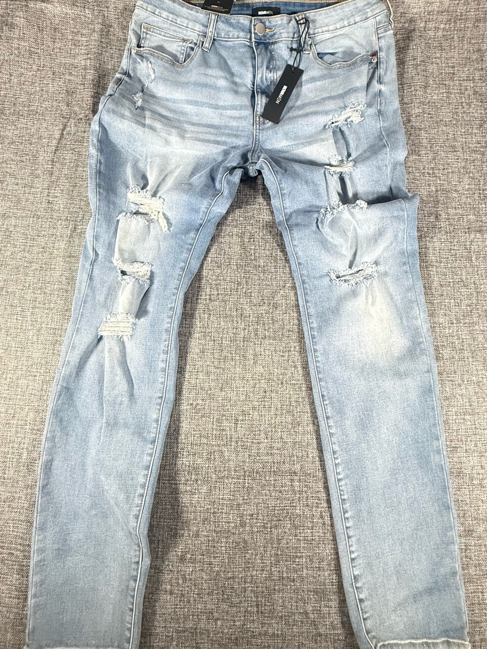 Fashion Nova Light Blue Distressed Men’s Skinny Jeans